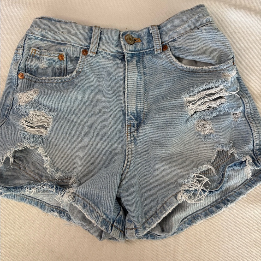 Zara Blue Distressed Jean Shorts